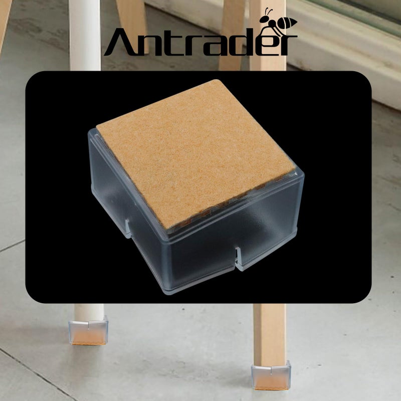 Antrader Rubber Furniture Pads Square Shape Floor Protector Chair Sofa Non-Slip Feet Pad Leg Cap with Felt Pads Fit 1 1/4 Inch- 1 3/8 Inch(3.2-3.5cm), 16pcs,Transparent - Image 4